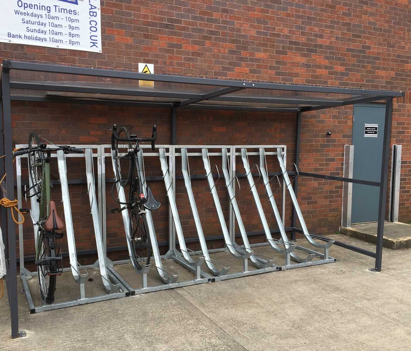 Semi Vertical Bike Rack Shelter Image